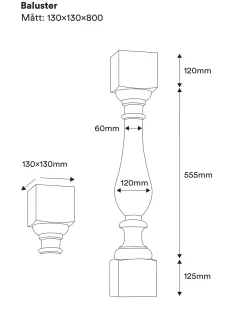 Svarvad stolpe - Baluster gran 800 x 130 mm