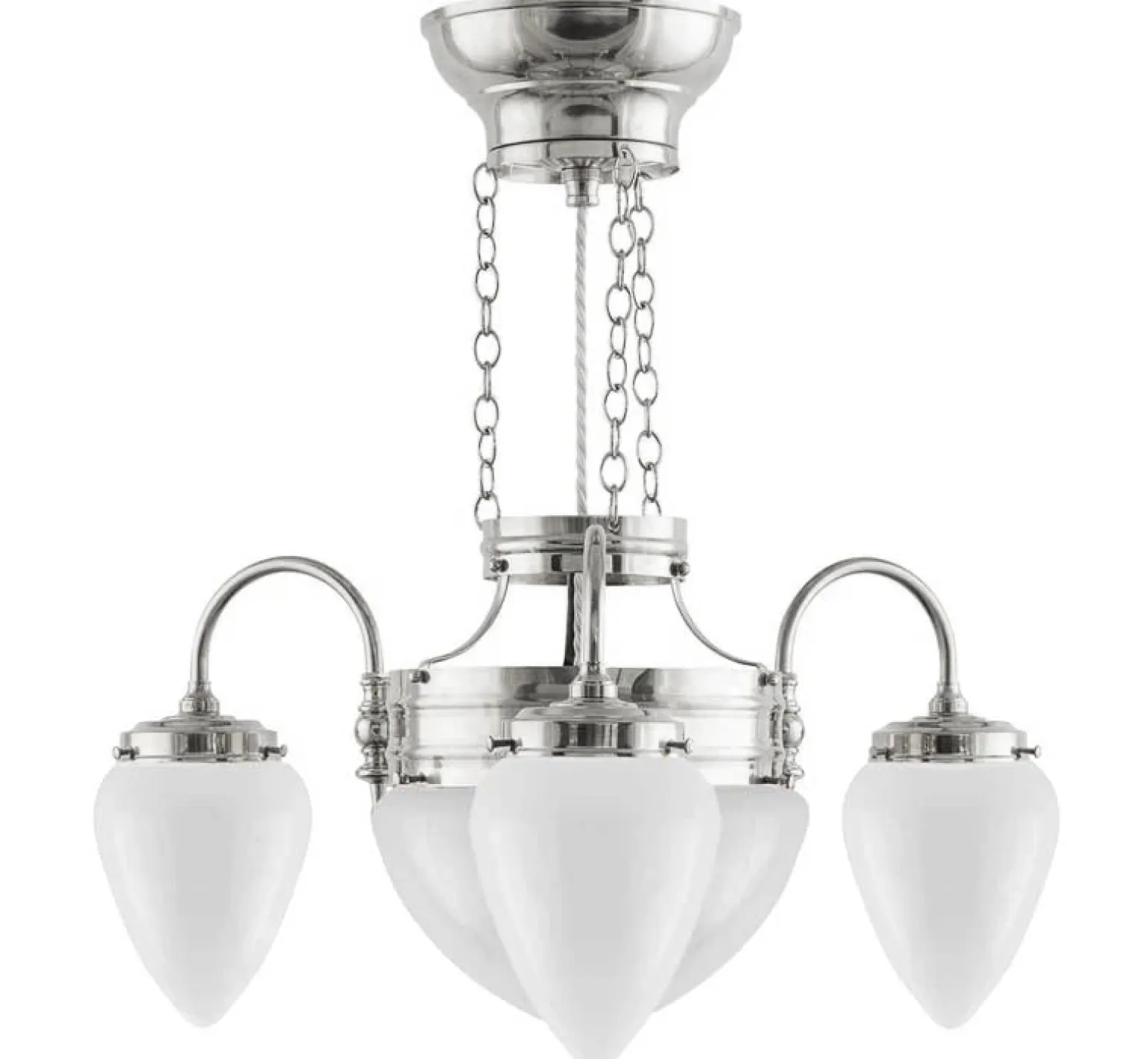 Takkrona - Trearmad ringkrona nickel, opalvitt glas