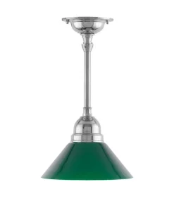 Taklampa - Byströmpendel 60 nickel, liten grön skomakarskärm