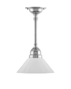 Taklampa - Byströmpendel 60 nickel, liten vit skomakarskärm