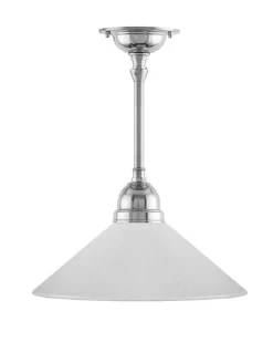 Taklampa - Byströmpendel 60 nickel, vit skomakarskärm