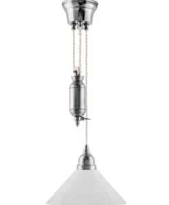 Taklampa - Skomakarhiss nickel, hög vit skärm 25 cm