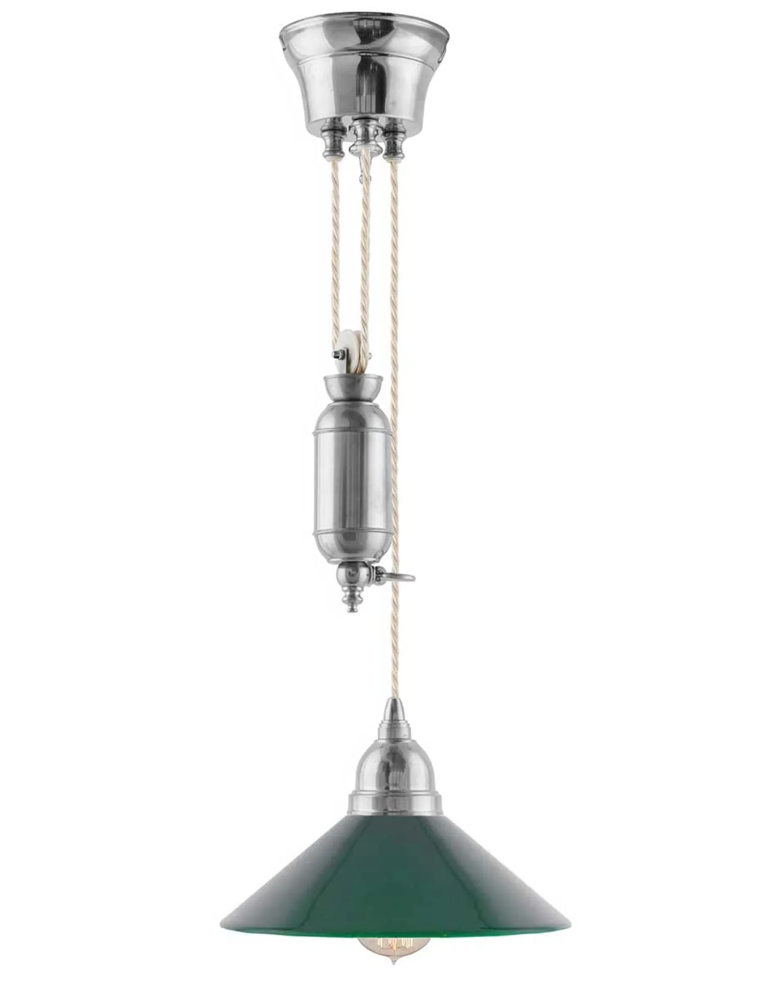 Taklampa - Skomakarhiss nickel med grön skärm 25 cm