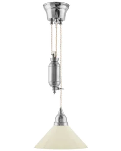 Taklampa - Skomakarhiss nickel med hög benvit skärm 25 cm