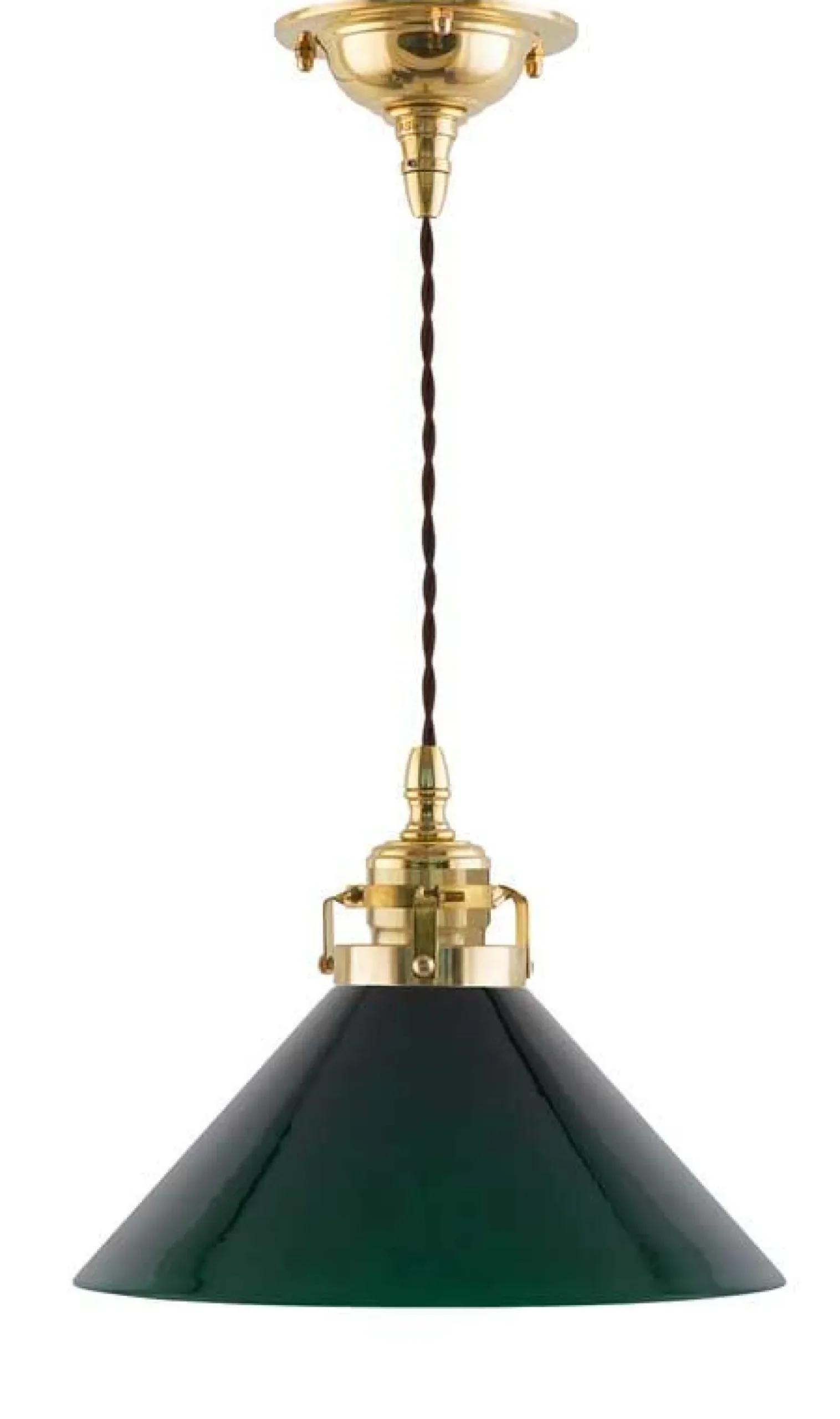 Taklampa - Skomakarsladd mässing, hög grön skärm 25 cm