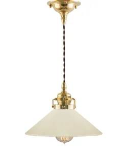 Taklampa - Skomakarsladd mässing med benvit skärm 25 cm