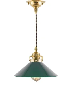 Taklampa - Skomakarsladd mässing med grön skärm 25 cm