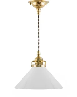 Taklampa - Skomakarsladd mässing med hög vit skärm 25 cm