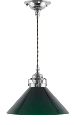 Taklampa - Skomakarsladd nickel, hög grön skärm 25 cm