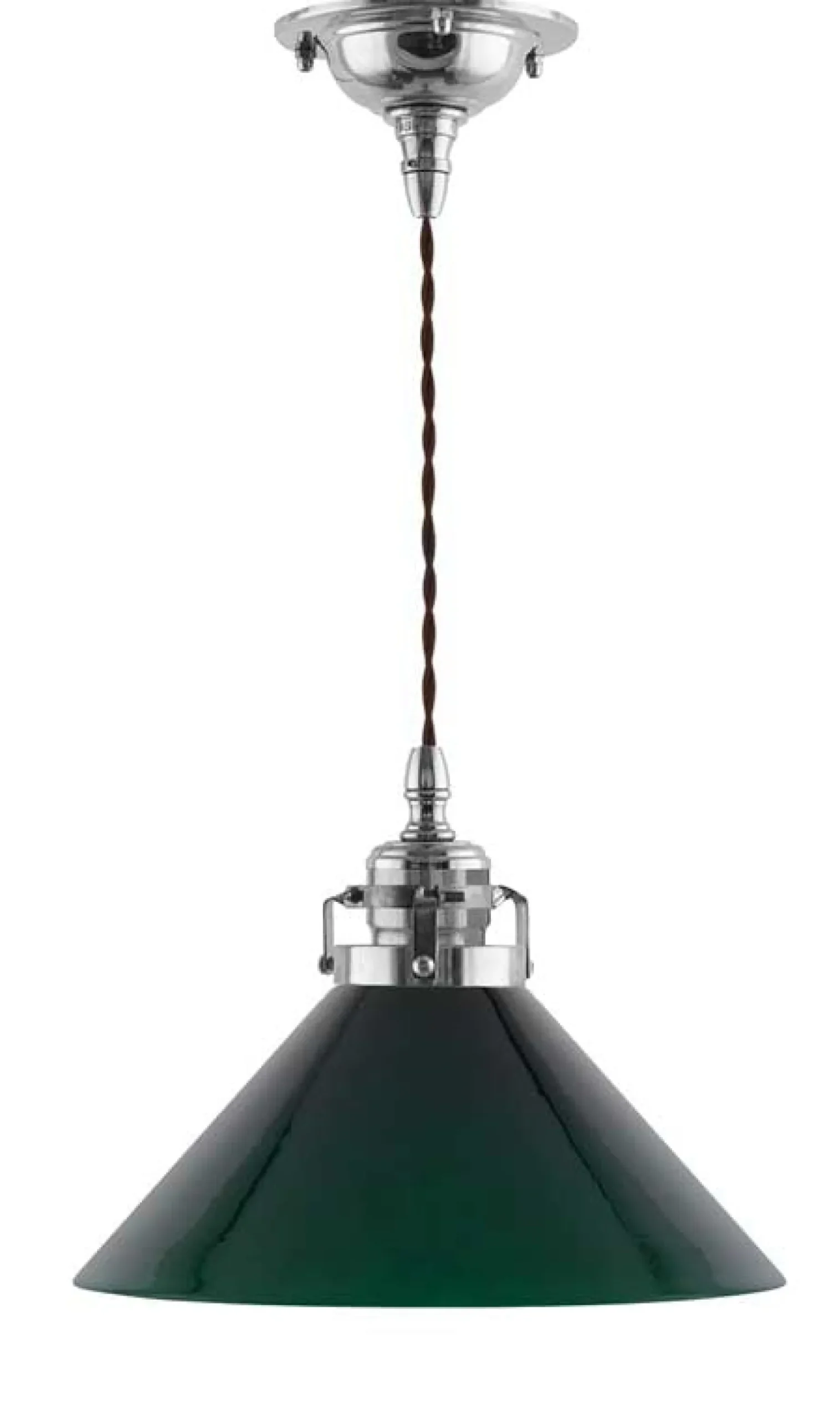 Taklampa - Skomakarsladd nickel, hög grön skärm 25 cm