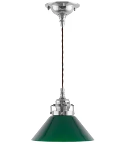 Taklampa - Skomakarsladd nickel, liten grön skärm 15 cm
