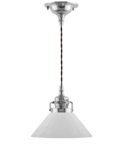 Taklampa - Skomakarsladd nickel, liten vit skärm 15 cm