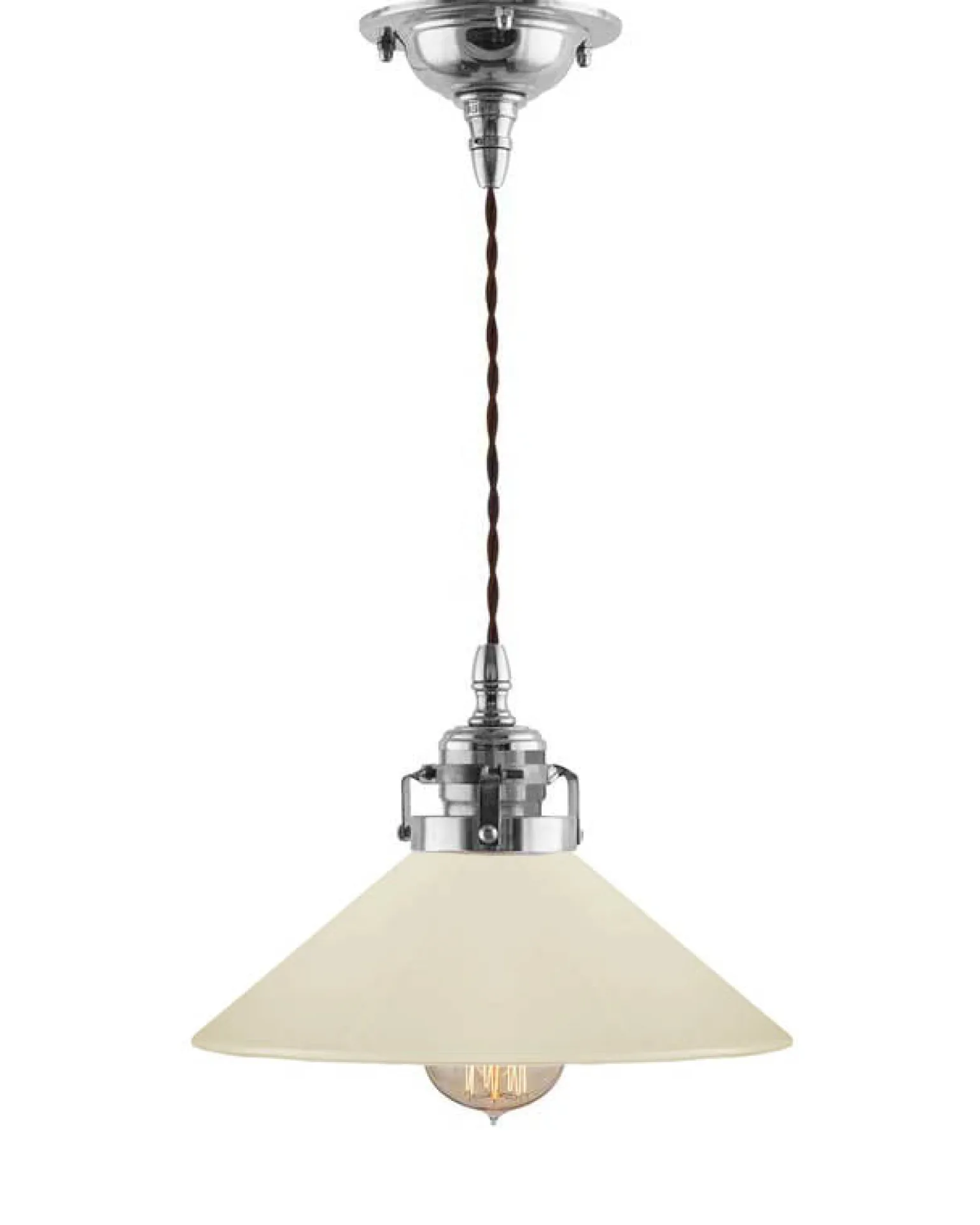 Taklampa - Skomakarsladd nickel med benvit skärm 25 cm