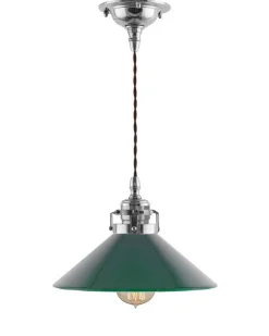 Taklampa - Skomakarsladd nickel med grön skärm 25 cm