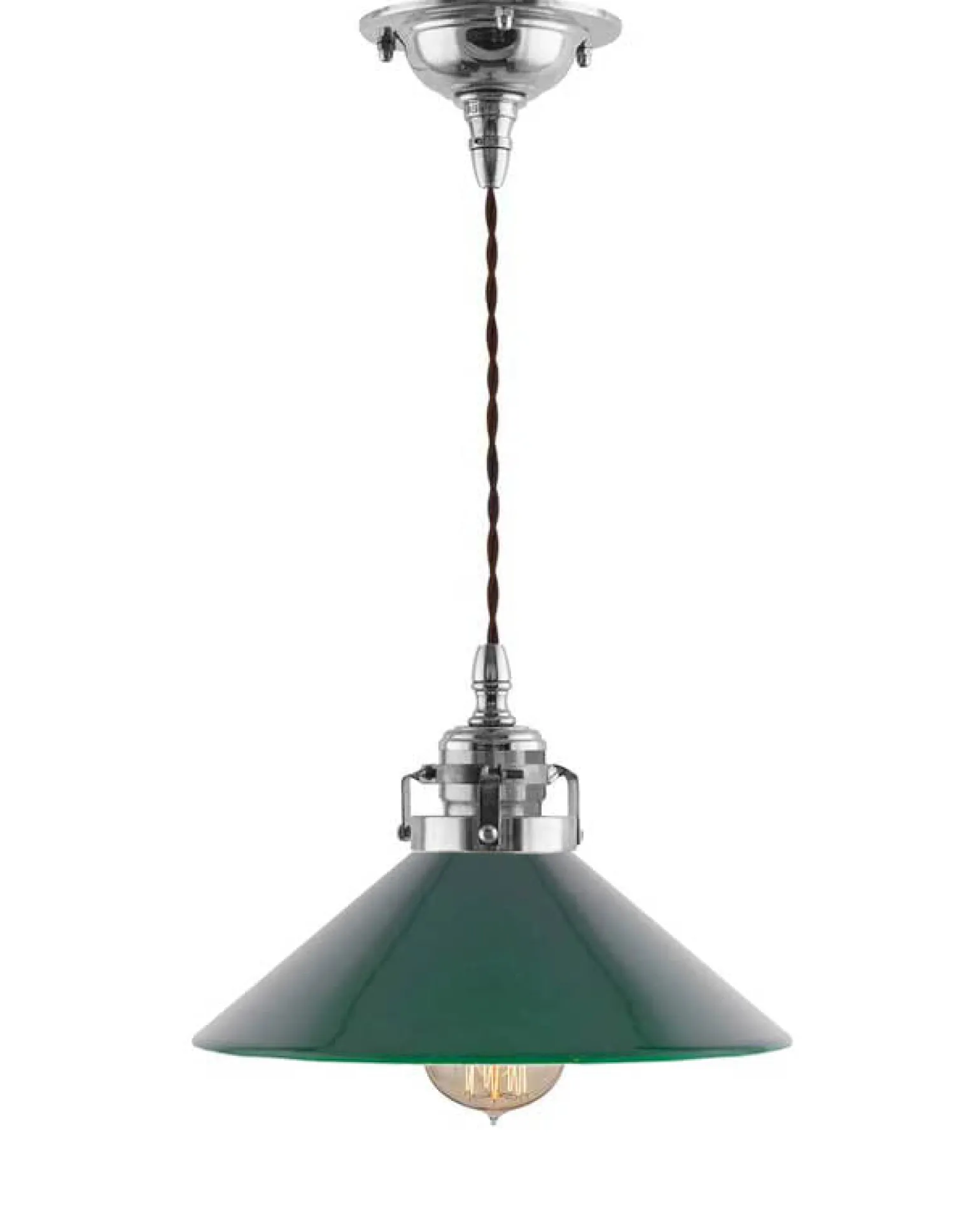 Taklampa - Skomakarsladd nickel med grön skärm 25 cm