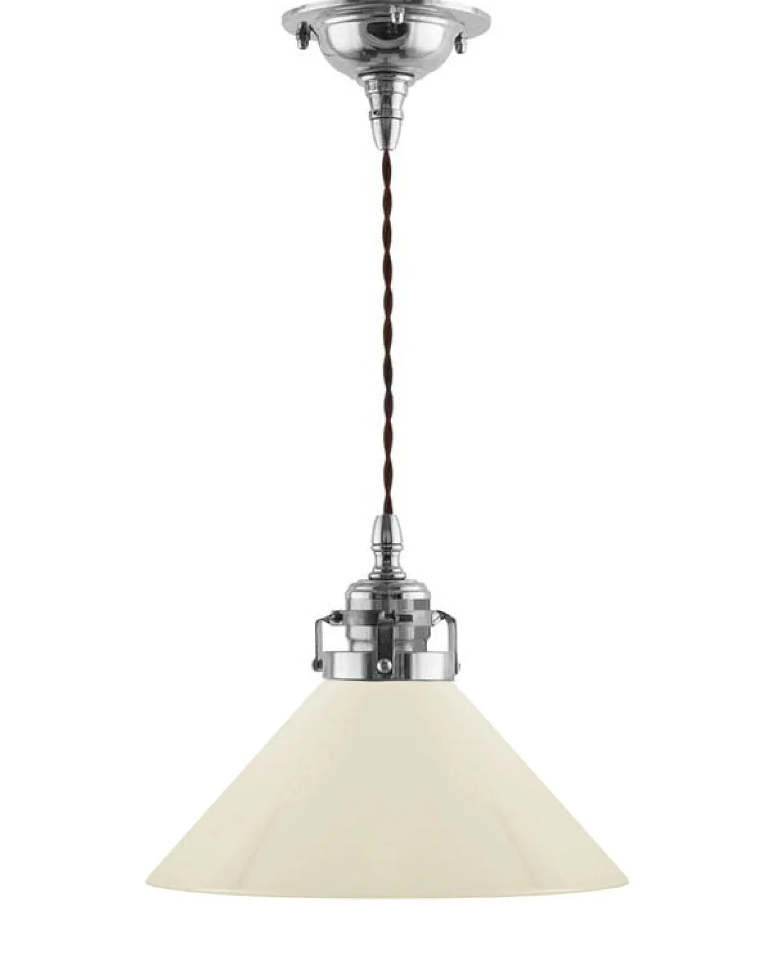 Taklampa - Skomakarsladd nickel med hög benvit skärm 25 cm