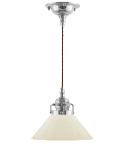 Taklampa - Skomakarsladd nickel med liten benvit skärm 15 cm