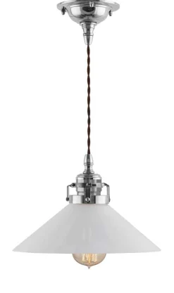 Taklampa - Skomakarsladd nickel, vit skärm 25 cm