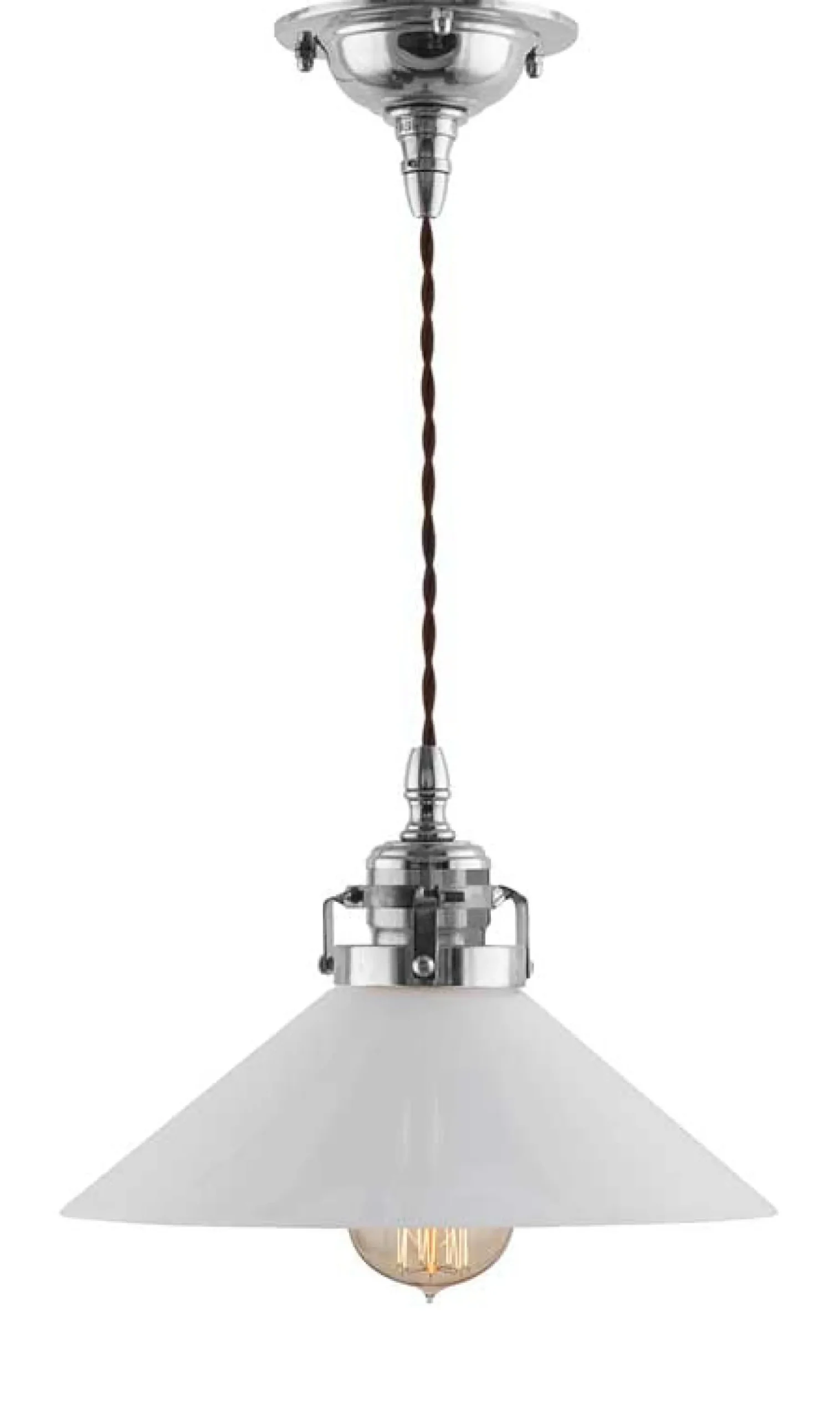 Taklampa - Skomakarsladd nickel, vit skärm 25 cm