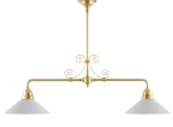 Taklampa - Spelbordslampa med ornament mässing, vita skärmar