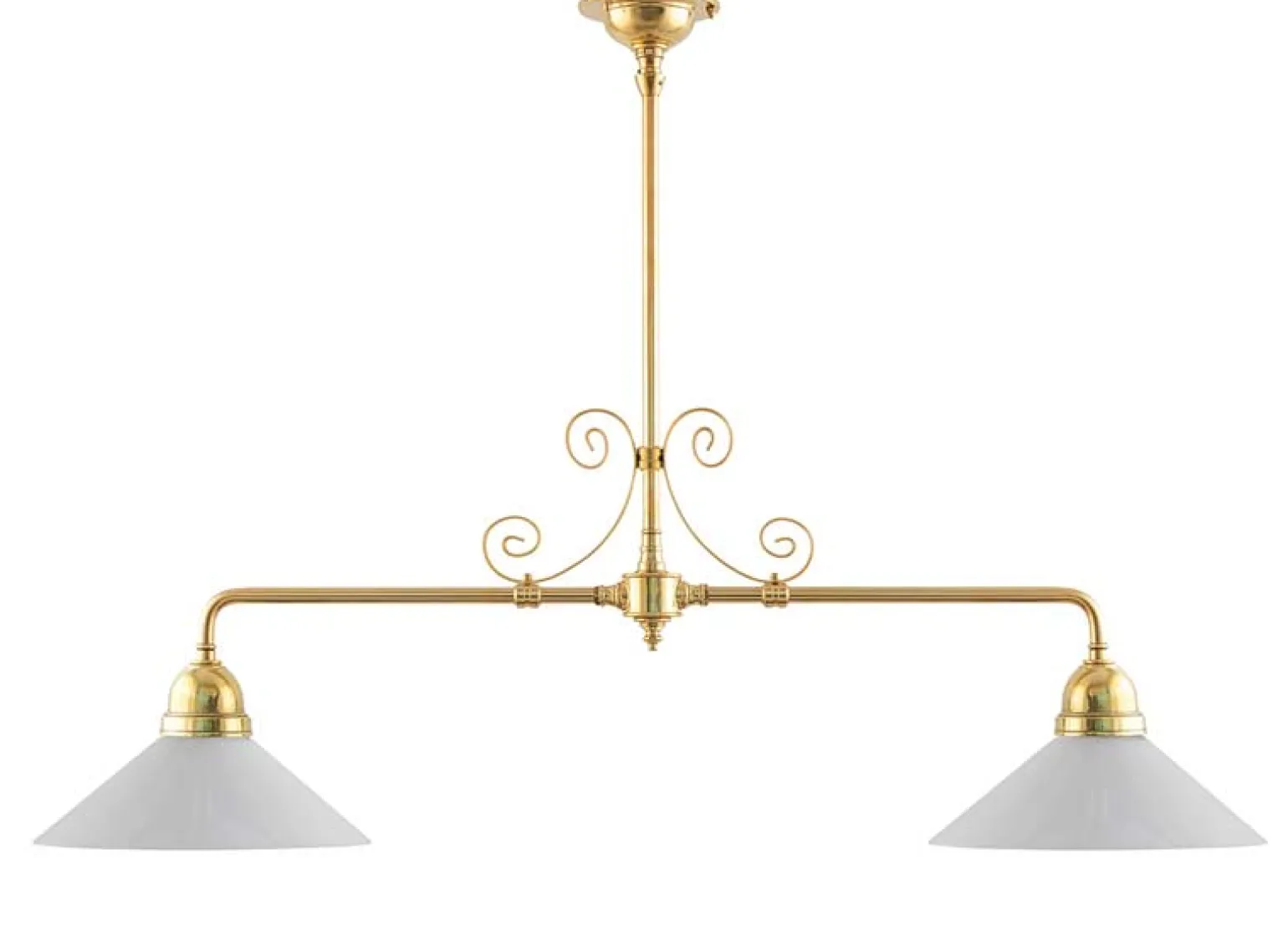Taklampa - Spelbordslampa med ornament mässing, vita skärmar