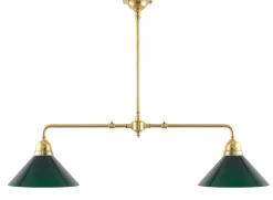 Taklampa - Spelbordslampa mässing, gröna skärmar