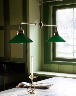 Taklampa - Spelbordslampa mässing, gröna skärmar