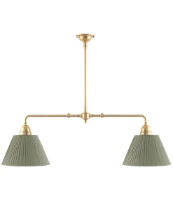 Taklampa - Spelbordslampa mässing, olivgröna skärmar