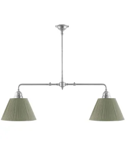 Taklampa - Spelbordslampa nickel med olivgröna tygskärmar