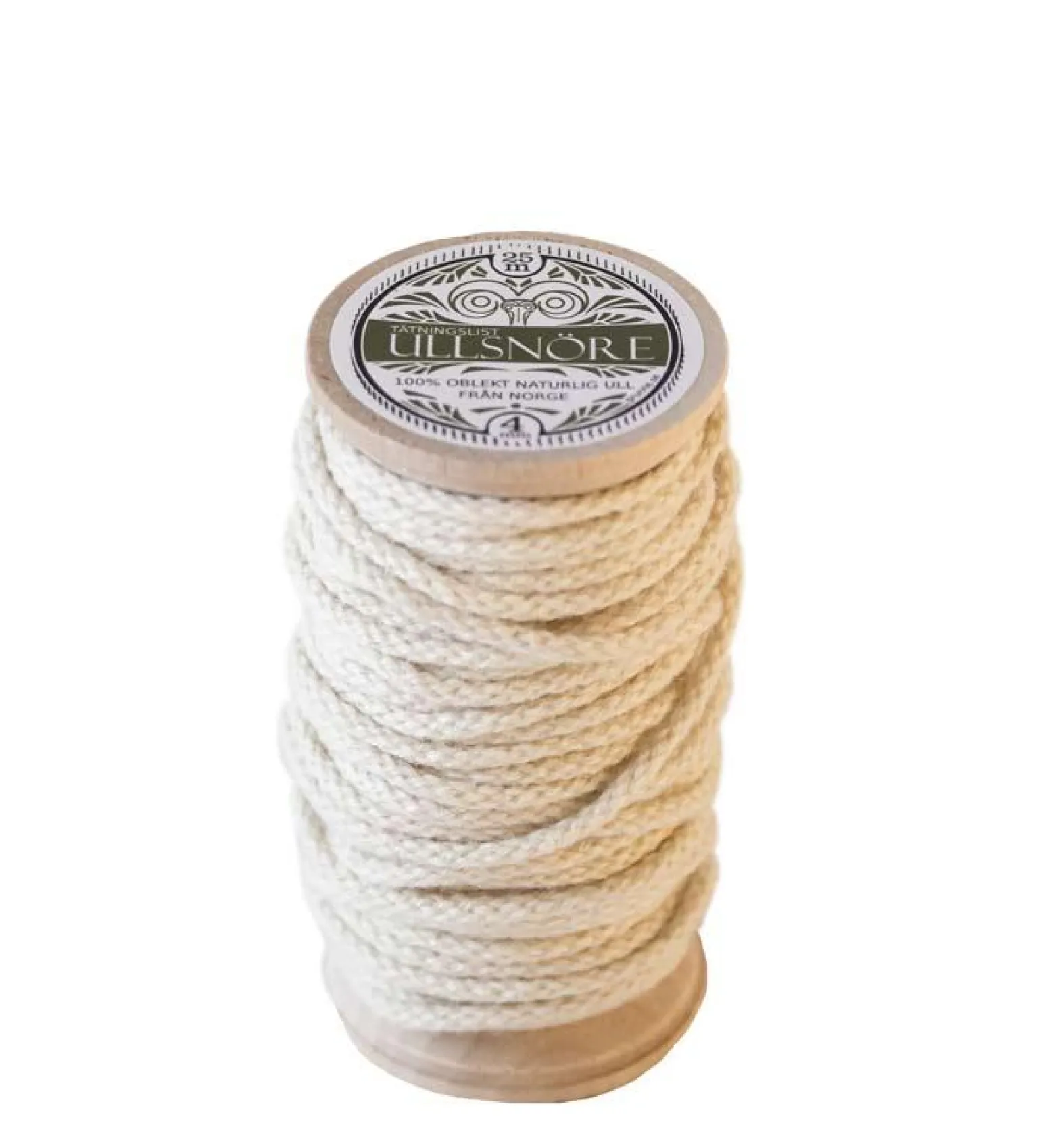 Tätningslist ull - 4 mm ullsnöre vit, 25m