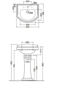 Tvättställ Camden - 55 cm, piedestal