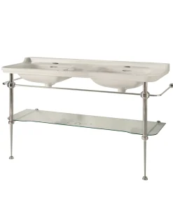 Tvättställ med kromade ben & glashylla - Art Deco - Dubbelt 150 cm