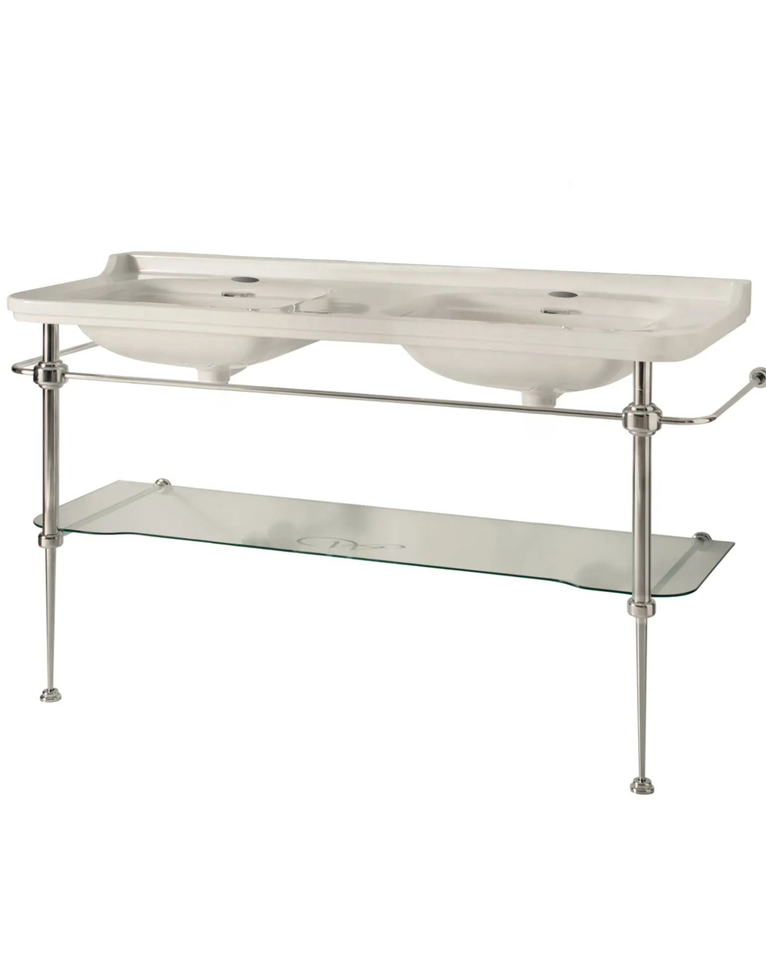 Tvättställ med kromade ben & glashylla - Art Deco - Dubbelt 150 cm