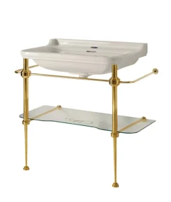 Tvättställ på bronsställning med glashylla - Art Deco 88 cm
