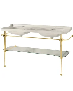 Tvättställ på guldställning & glashylla - Art Deco - Dubbelt 150 cm