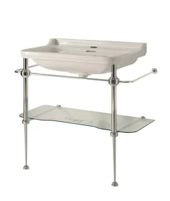 Tvättställ på kromställning med glashylla - Art Deco 88 cm