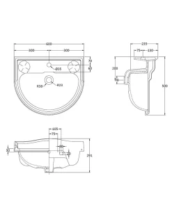 Tvättställ Porchester - 60 cm porslin