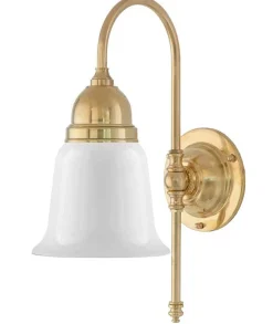Vägglampa - Ahlström mässing, opalvit klocka