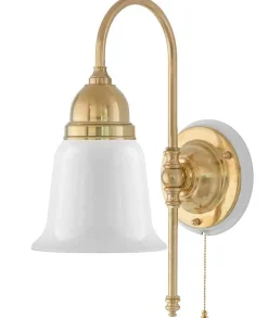 Vägglampa - Ahlström mässing, opalvit klocka