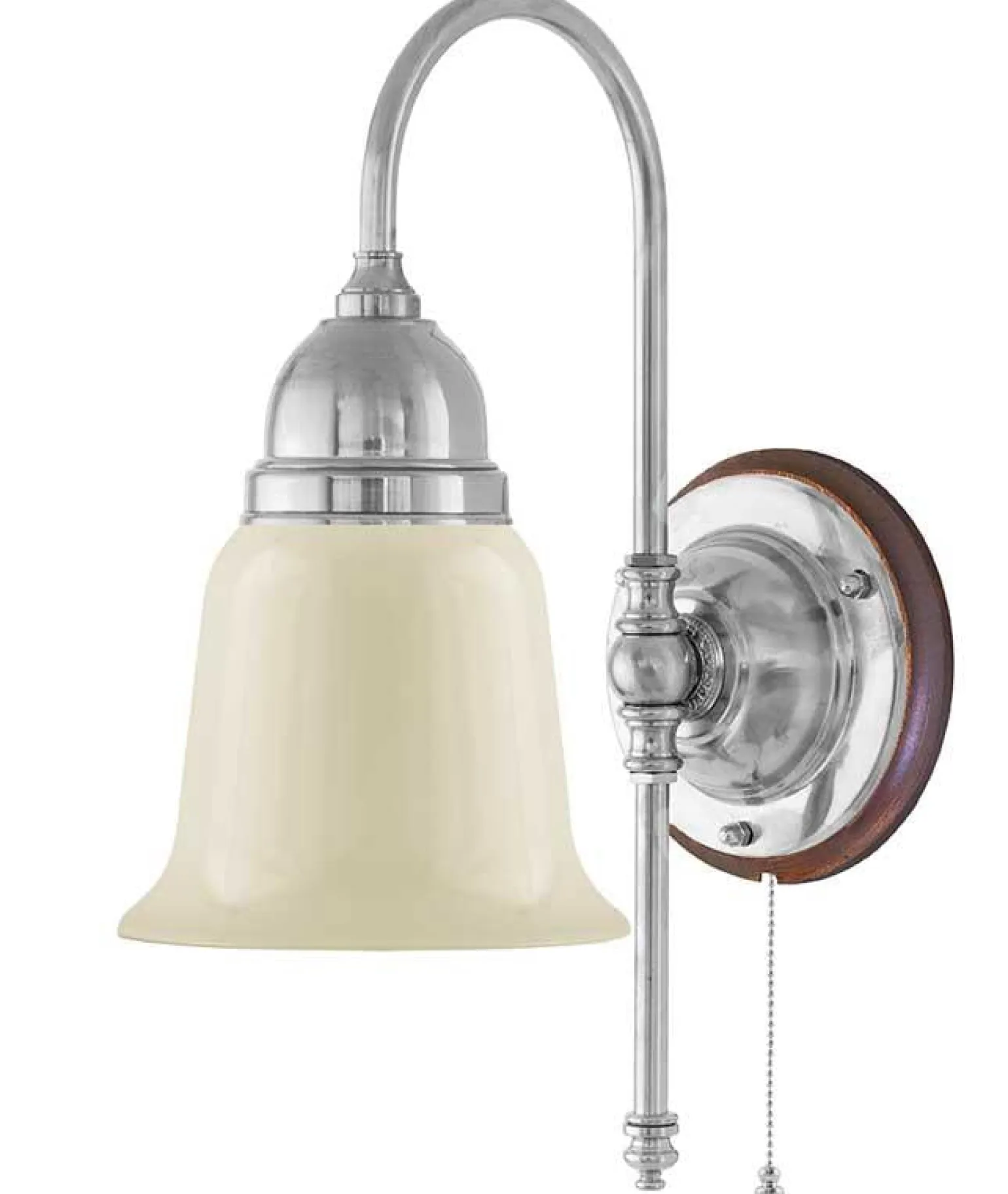 Vägglampa - Ahlström nickel, benvit klocka