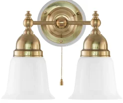 Vägglampa - Bergman mässing, opalvit klocka