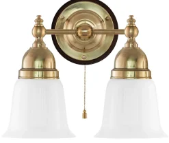Vägglampa - Bergman mässing, opalvit klocka