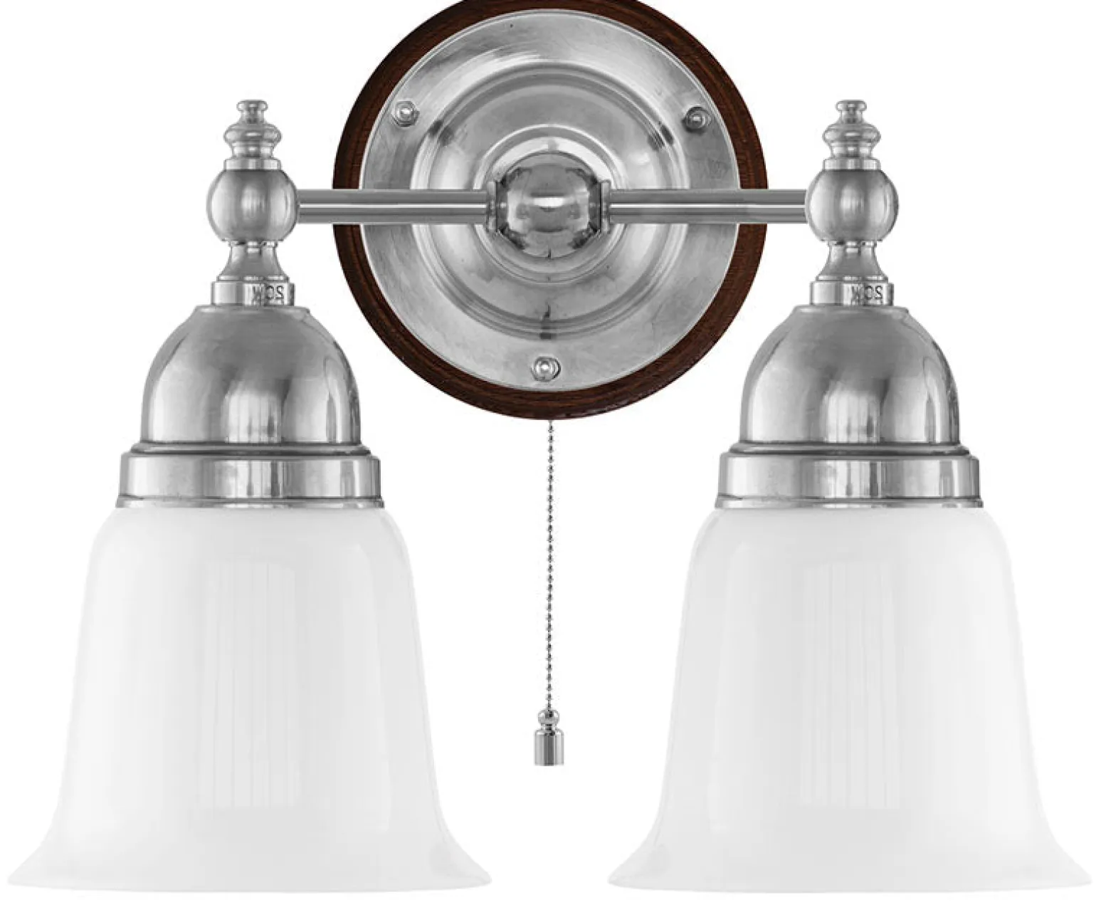 Vägglampa - Bergman nickel, opalvit klocka