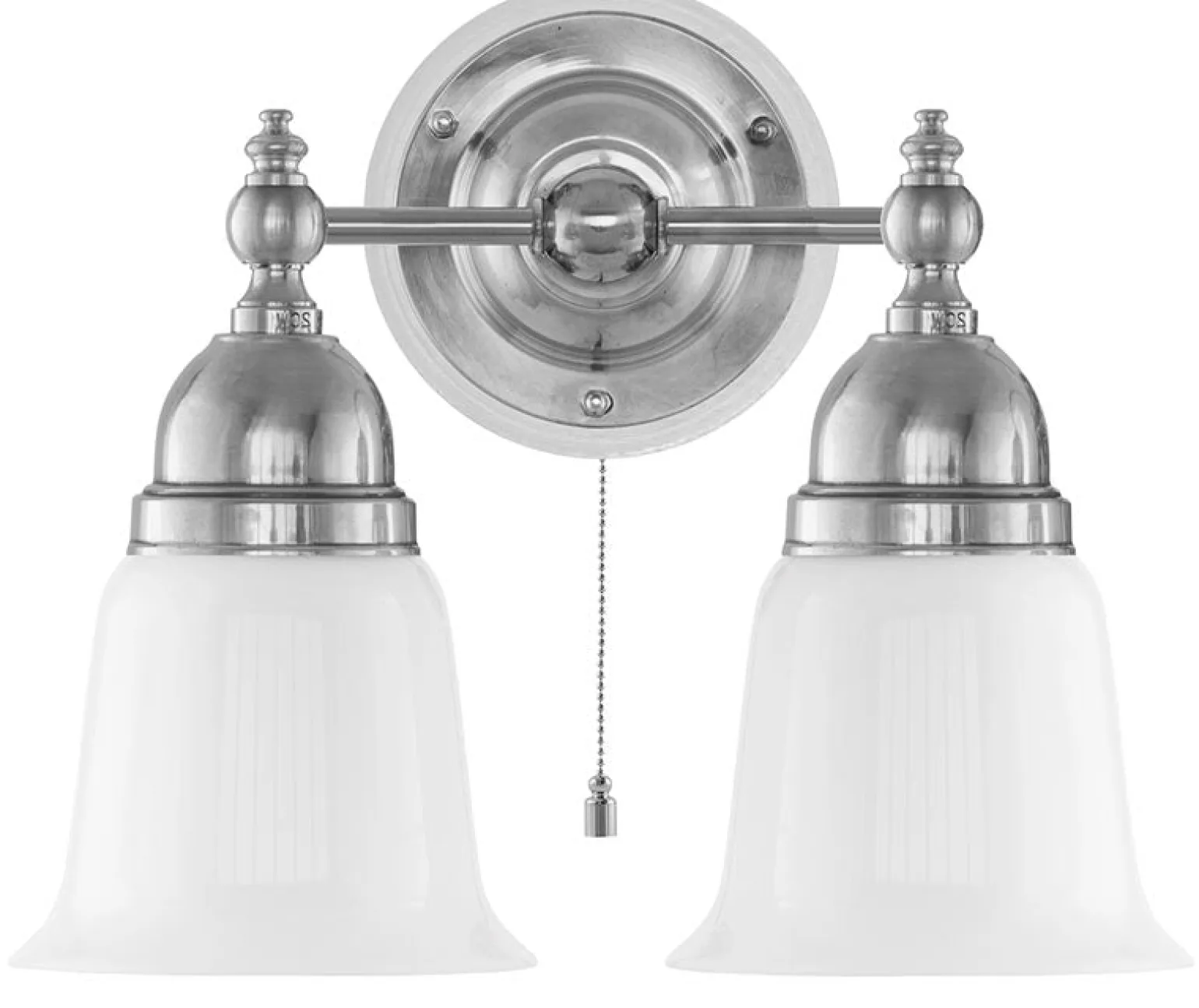 Vägglampa - Bergman nickel, opalvit klocka