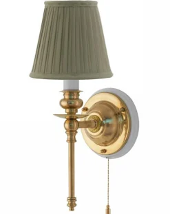 Vägglampa - Ribbing mässing, olivgrön skärm