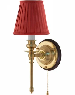 Vägglampa - Ribbing mässing, röd skärm