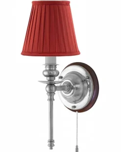 Vägglampa - Ribbing nickel, röd skärm