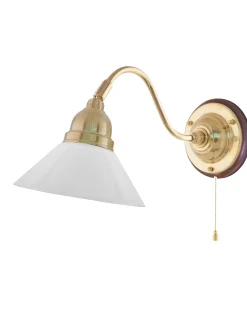 Vägglampa - Runeberg mässing, vit skomakarskärm