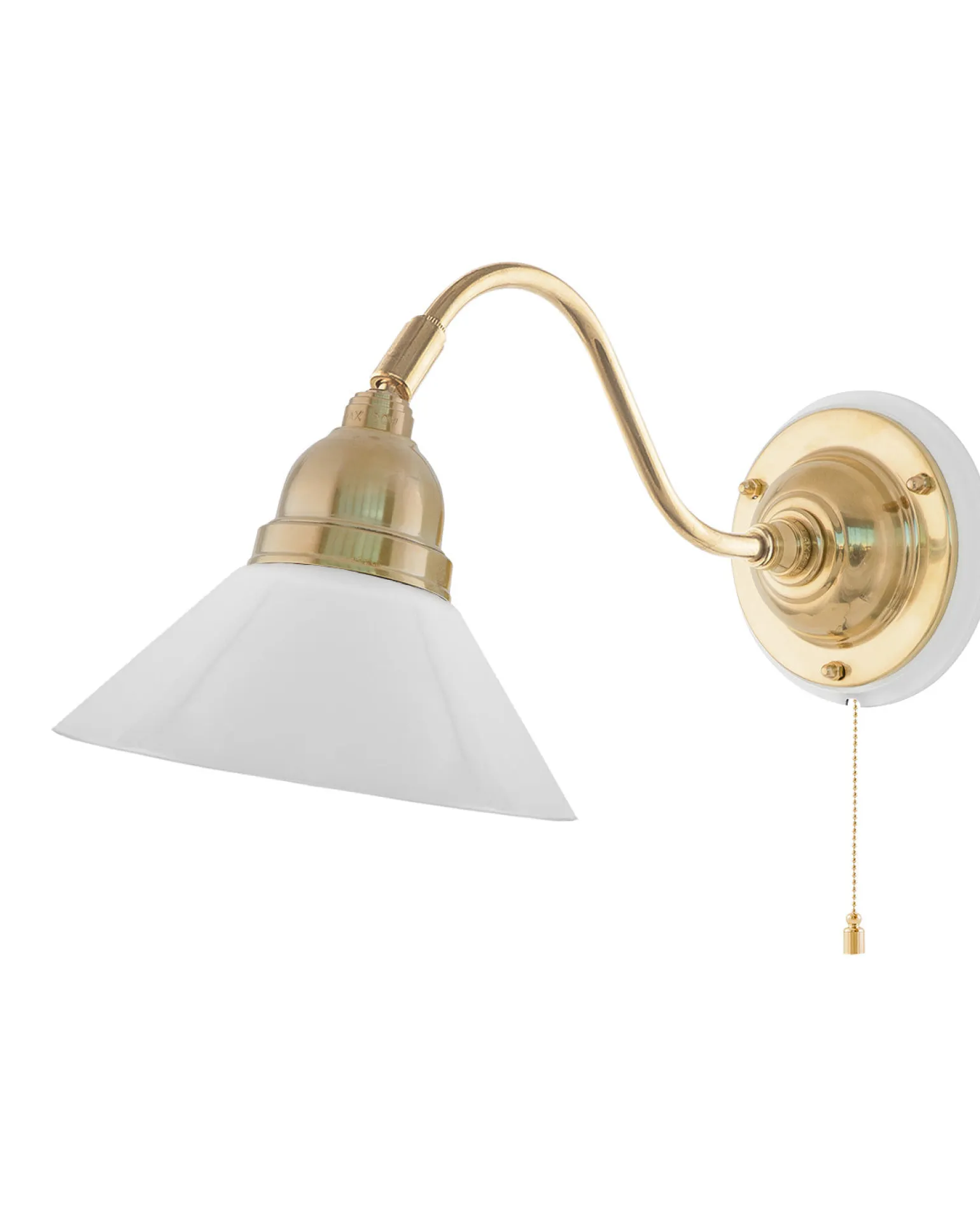 Vägglampa - Runeberg mässing, vit skomakarskärm