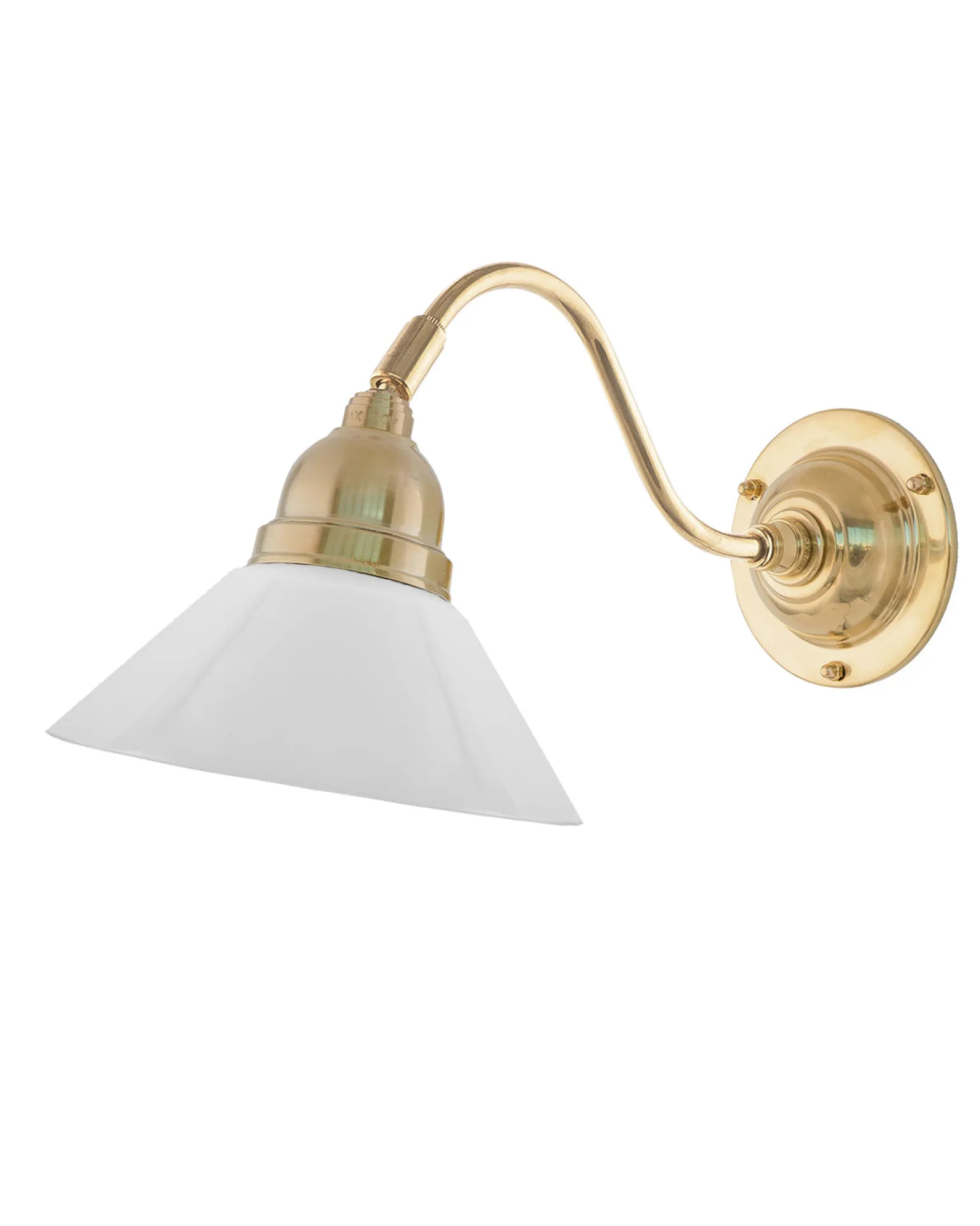Vägglampa - Runeberg mässing, vit skomakarskärm